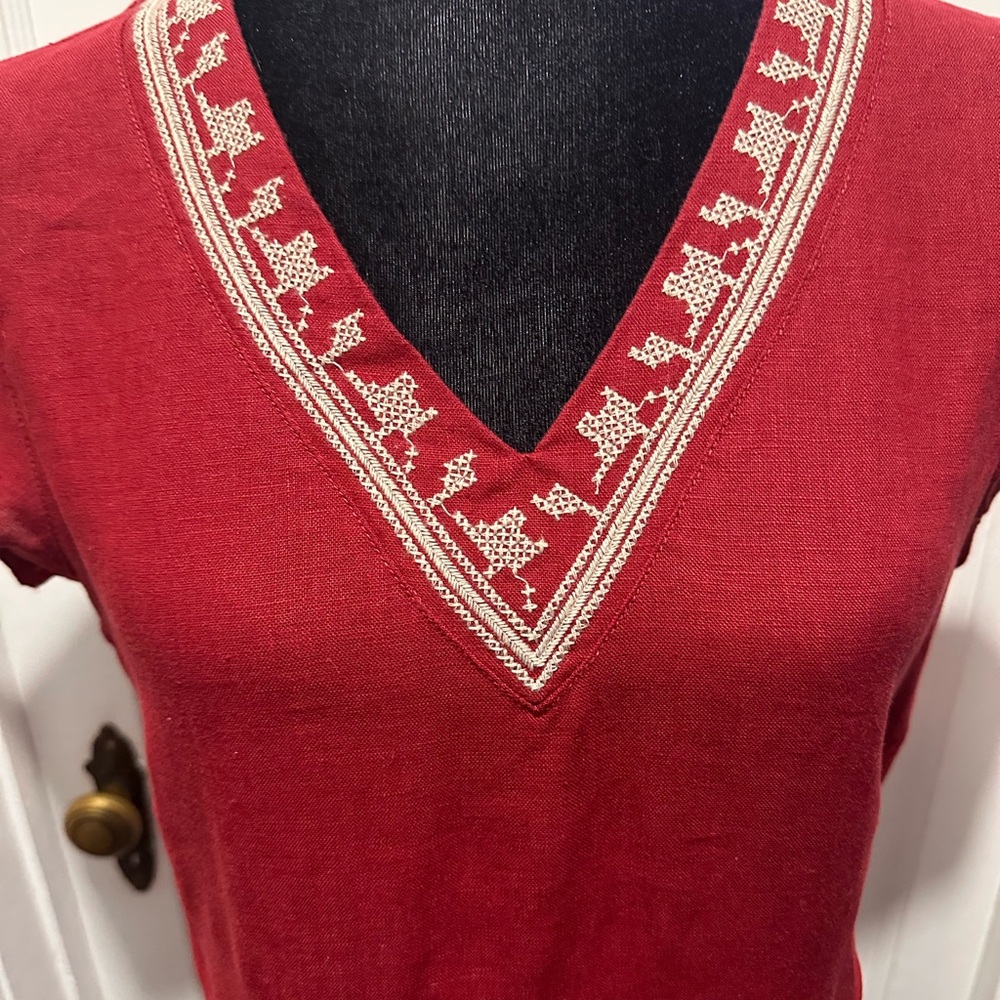 Garnet Hill Linen Embroidered Pocket Detail Dress Size 4 - Picture 4 of 6